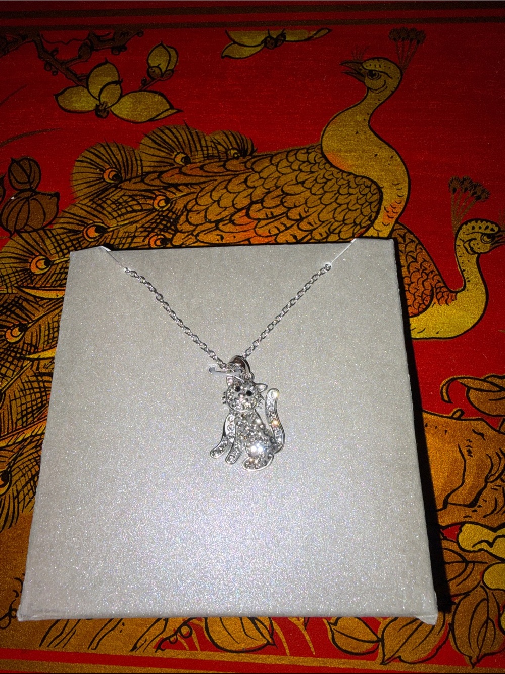 Silver Diamond Cat Pendant Necklace - Women Jewelry